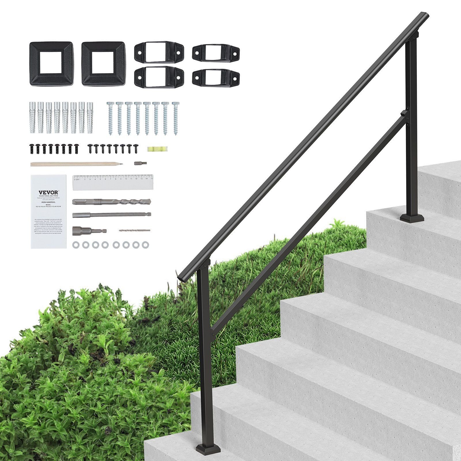 VEVOR 5-6 Handrails for Outdoor for Seniors Porch Deck Black Square