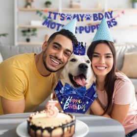 Dog Birthday Party Supplies, Boy Dog Birthday Bandana Set with Cute Dog Bowtie, Scarf