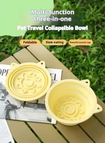 3-in-1 Pet Travel Collapsible Bowl Foldable Slow-Feeder With Strong Suction Cups  Portable Silicone Dog Bowl With Hook For Hanging On Collar/Back (Option: Pink-650ml)